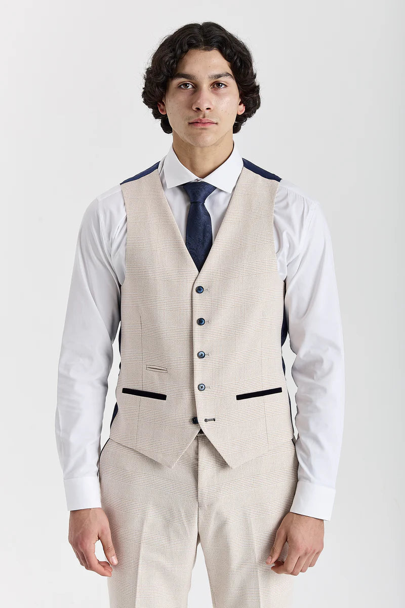 Regent - Gilet à carreaux crème pour homme