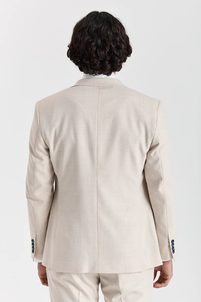 Regent - Blazer à carreaux crème style mariage pour hommes