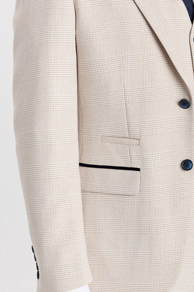 Regent - Blazer à carreaux crème style mariage pour hommes