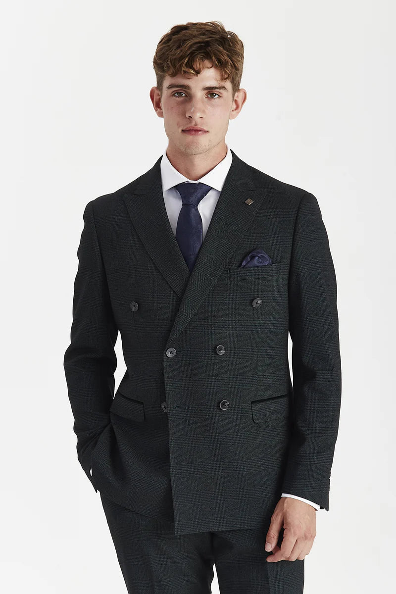 Regent - Blazer croisé à carreaux verts pour homme