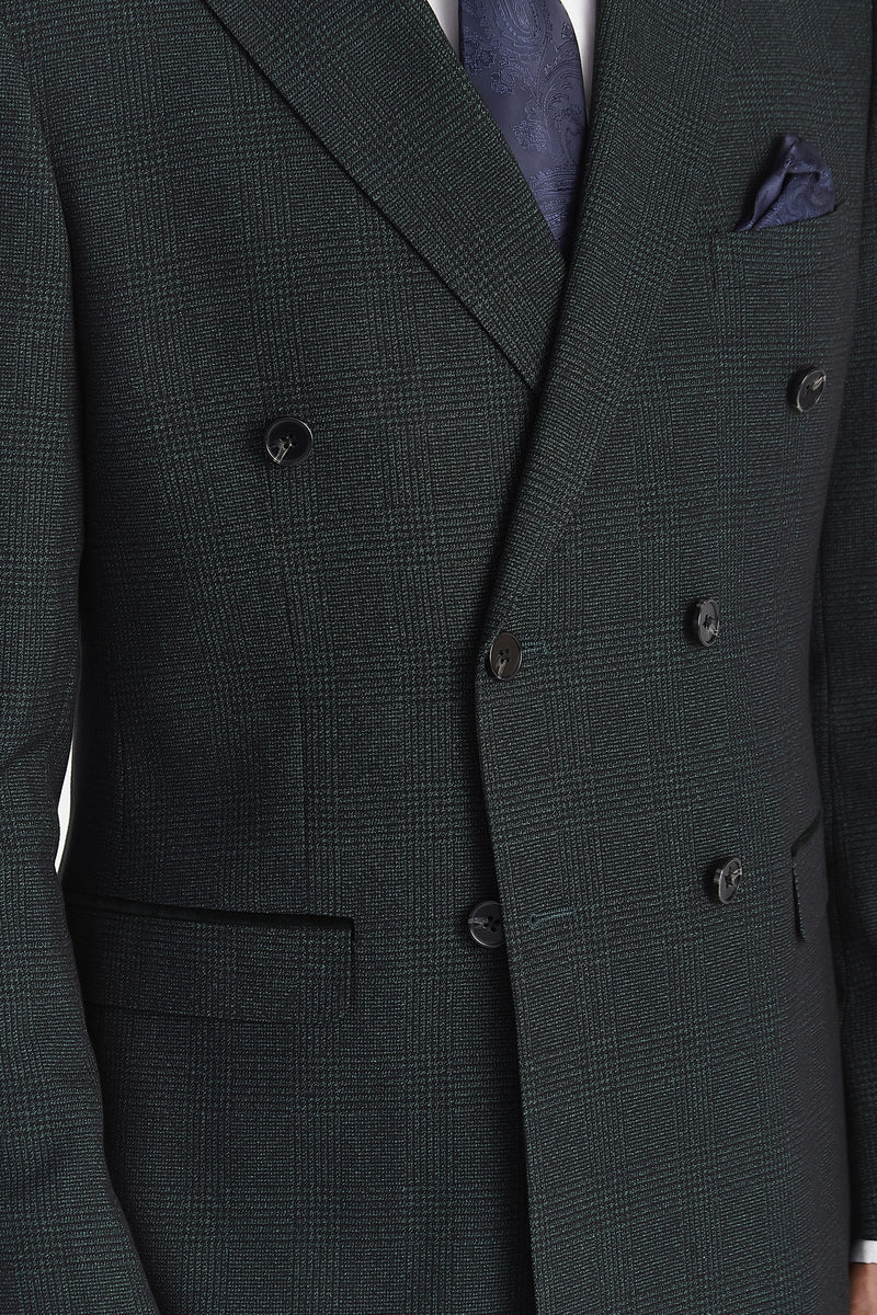 Regent - Blazer croisé à carreaux verts pour homme