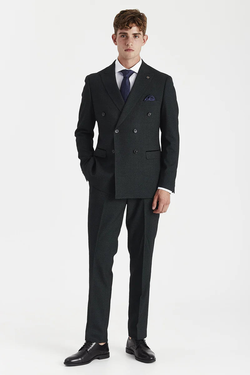 Regent - Blazer croisé à carreaux verts pour homme