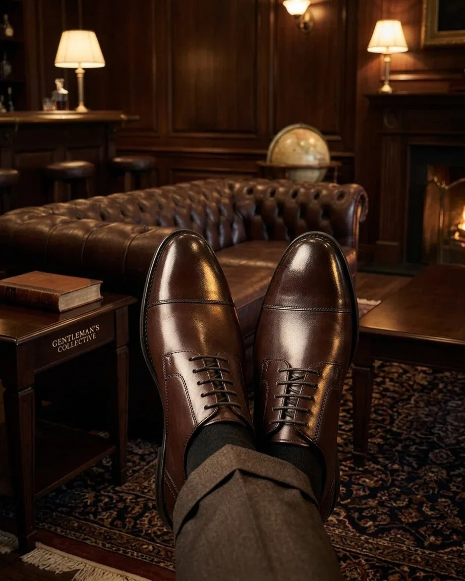 Regent - Chaussures Derby pour homme en cuir marron foncé patiné