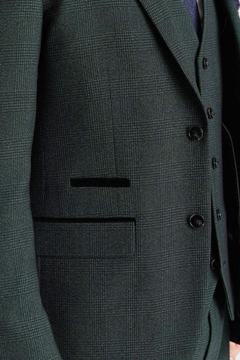 Regent - Blazer vert à carreaux pour homme, coupe ajustée