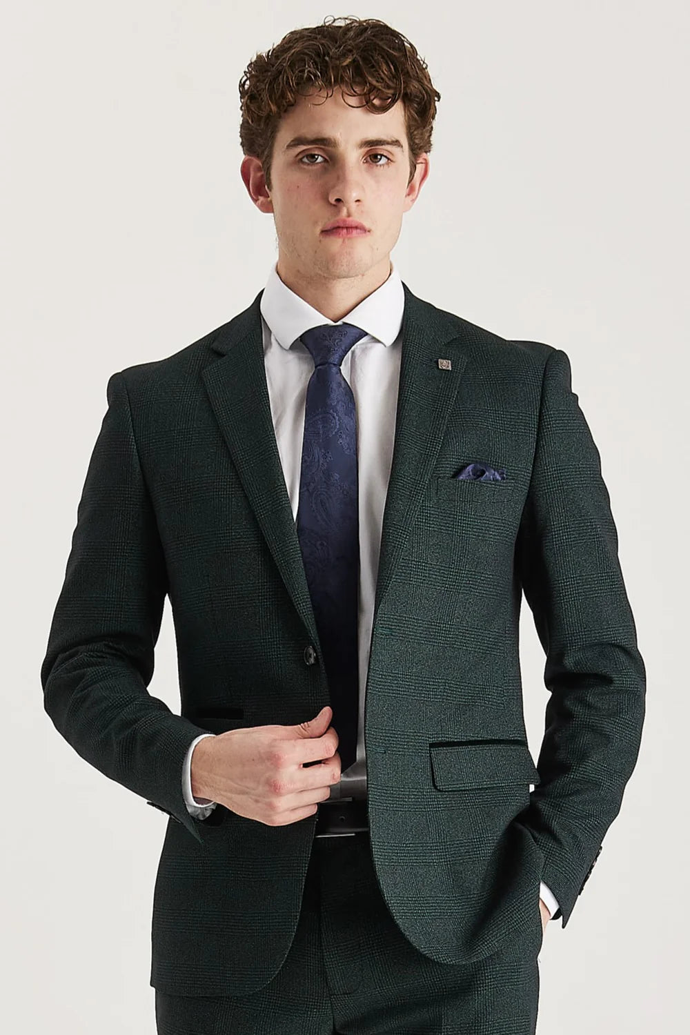 Regent - Blazer vert à carreaux pour homme, coupe ajustée