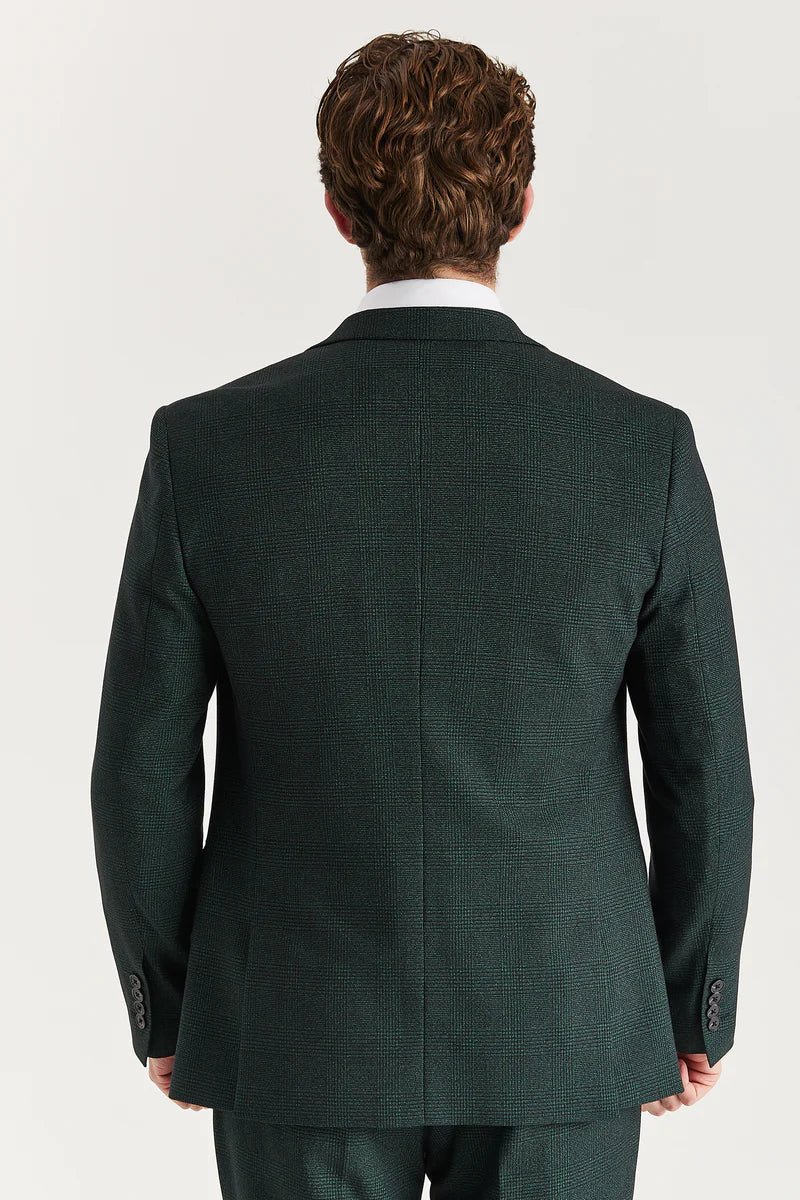 Regent - Blazer vert à carreaux pour homme, coupe ajustée