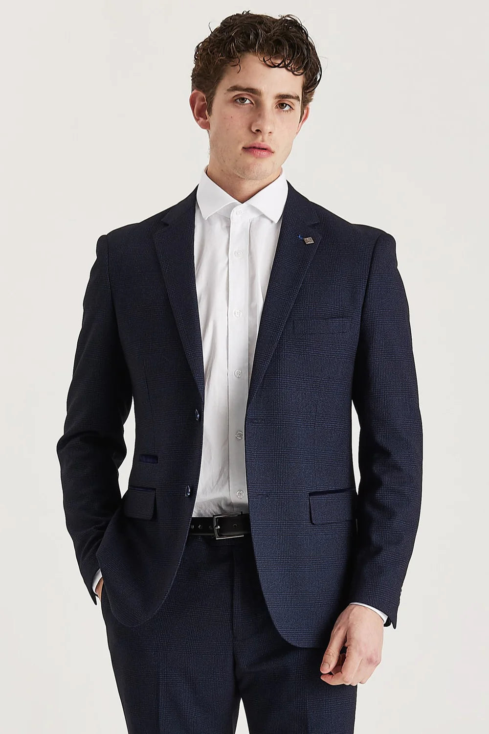 Blazer Regent pour homme, coupe ajustée, à carreaux bleu marine