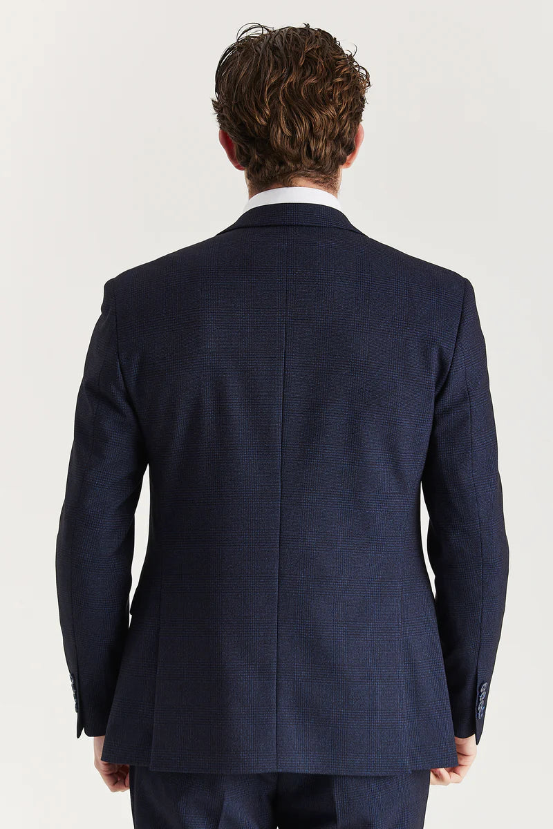 Blazer Regent pour homme, coupe ajustée, à carreaux bleu marine