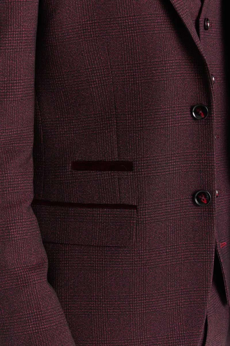 Regent - Blazer homme à carreaux bordeaux, coupe ajustée