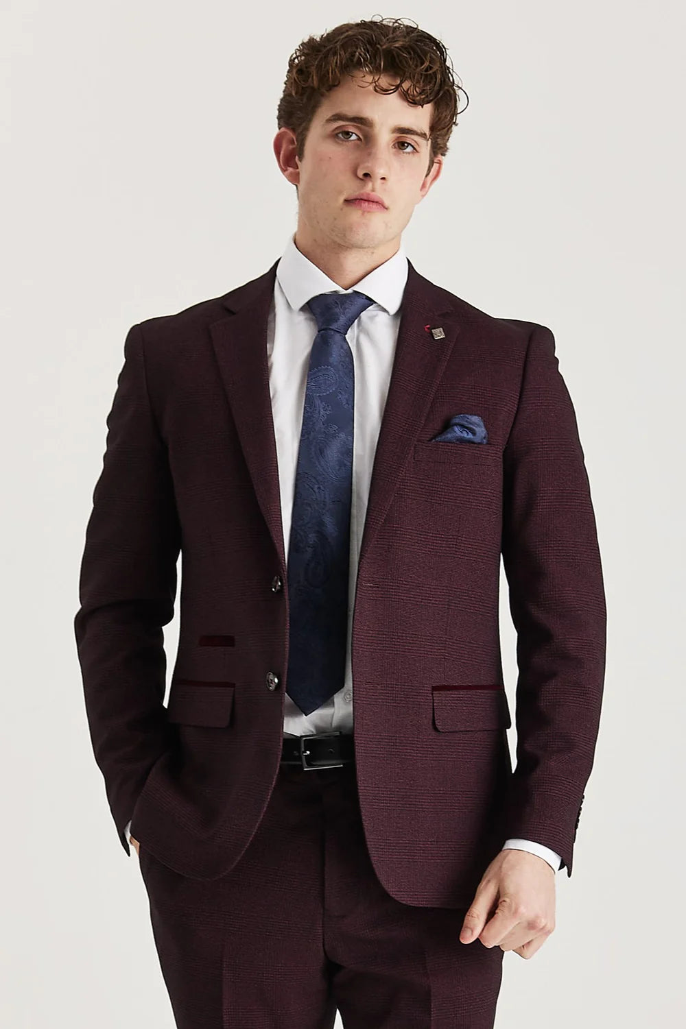 Regent - Blazer homme à carreaux bordeaux, coupe ajustée