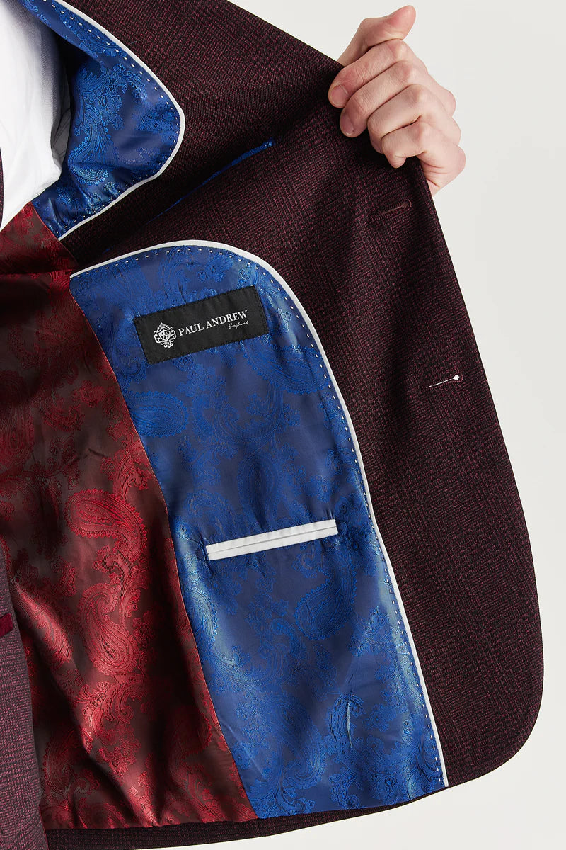 Regent - Blazer homme à carreaux bordeaux, coupe ajustée