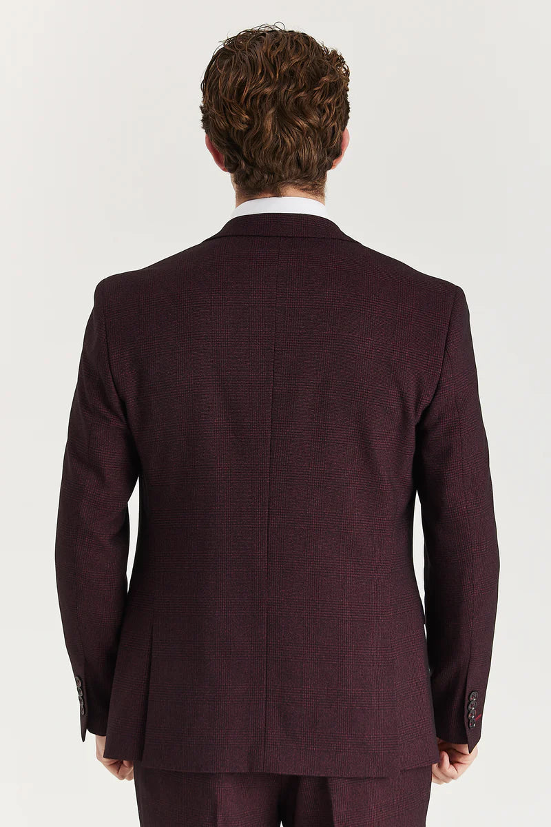 Regent - Blazer homme à carreaux bordeaux, coupe ajustée