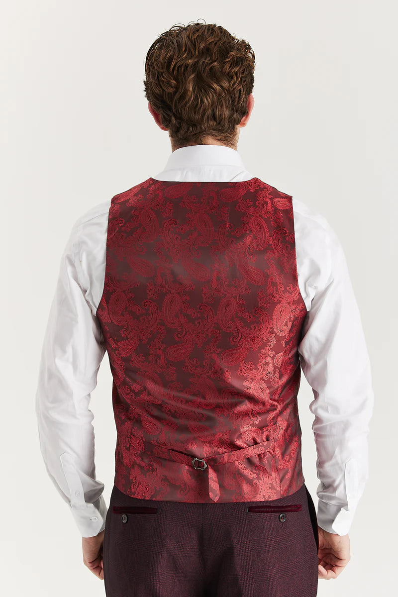 Regent - Gilet à carreaux bordeaux pour homme