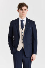 Costume à carreaux bleu marine Regent avec gilet crème Regent contrastant