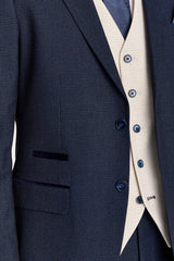 Costume à carreaux bleu marine Regent avec gilet crème Regent contrastant