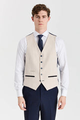 Costume à carreaux bleu marine Regent avec gilet crème Regent contrastant