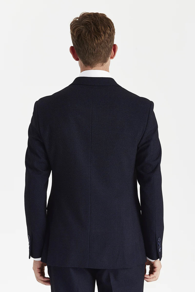 Regent - Blazer croisé à carreaux marine pour homme