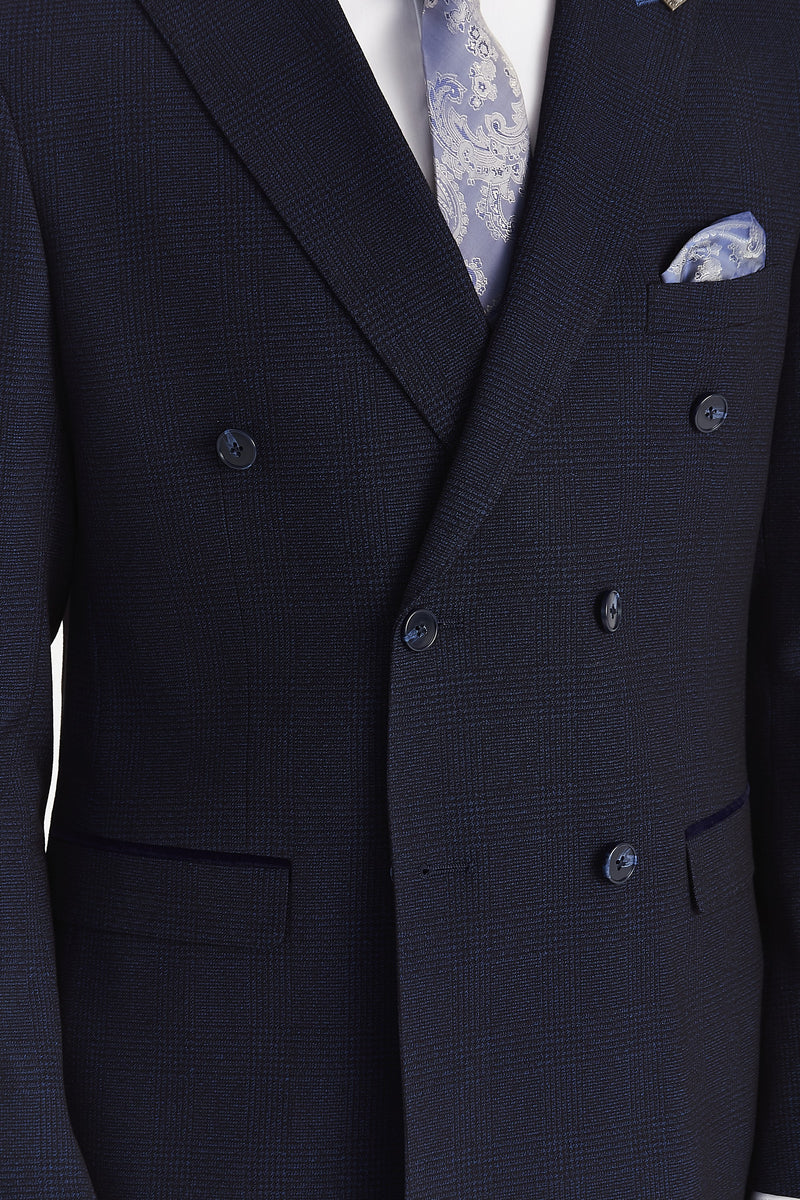 Regent - Blazer croisé à carreaux marine pour homme