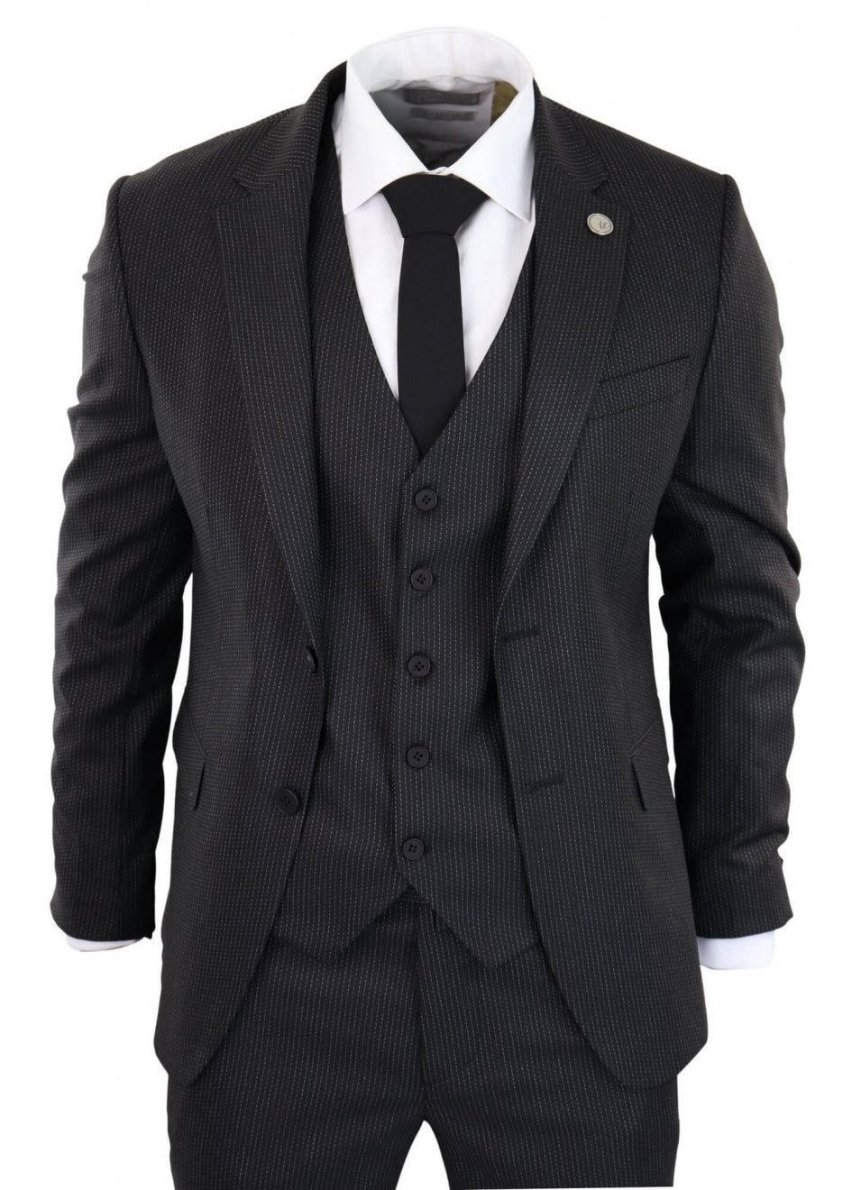 Black Pinstripe 3 Piece Suit - RK20-30