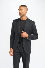 Blazer Roberto pour homme, noir à fines rayures, coupe ajustée