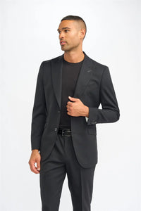 Blazer Roberto pour homme, noir à fines rayures, coupe ajustée