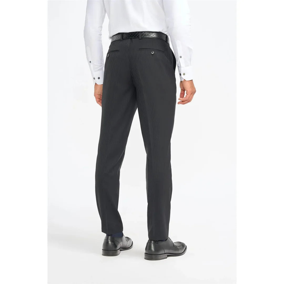 Pantalon habillé Roberto pour homme, noir à fines rayures.
