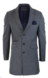 Cavani Mens Classic 3/4 Length Grey Overcoat