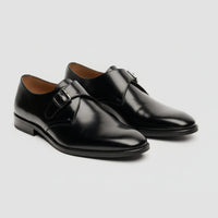 Romero - Chaussures à boucle simple noires polies pour hommes