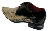 Mens Black Beige Snake Skin Patent Shiny Leather Shoes Italian Design Laced