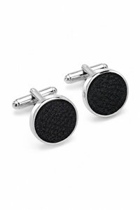 Cravate noire texturée en satin de soie, coffret cadeau avec pochette, boutons de manchette et cravate en satin mat.