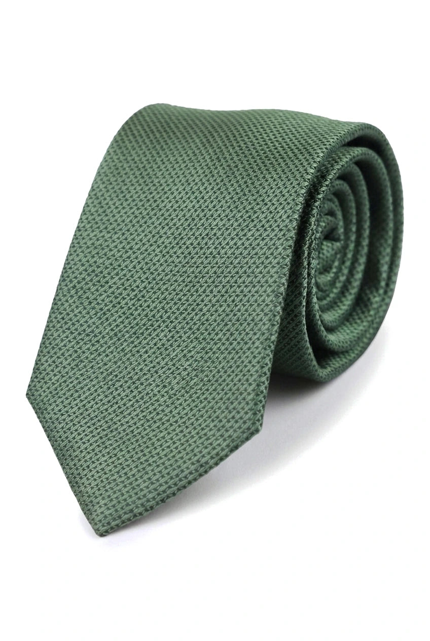 Coffret cadeau cravate verte texturée en satin de soie, pochette, boutons de manchette, cravate en satin mat