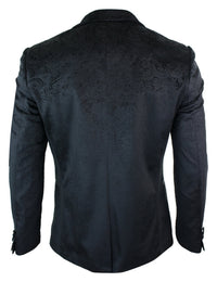 Marc Darcy Simon Mens Velvet Paisley Black Fit Blazer Tuxedo Dinner Jacket Smart Casual