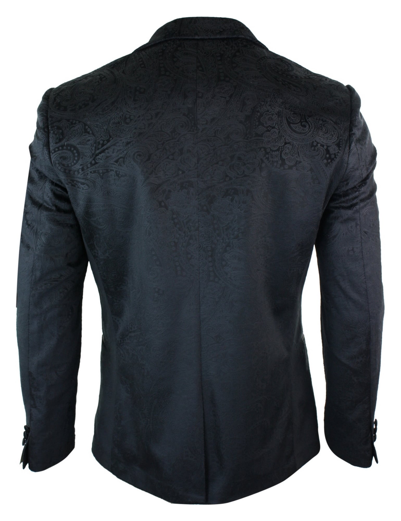 Marc Darcy Simon Mens Velvet Paisley Black Fit Blazer Tuxedo Dinner Jacket Smart Casual