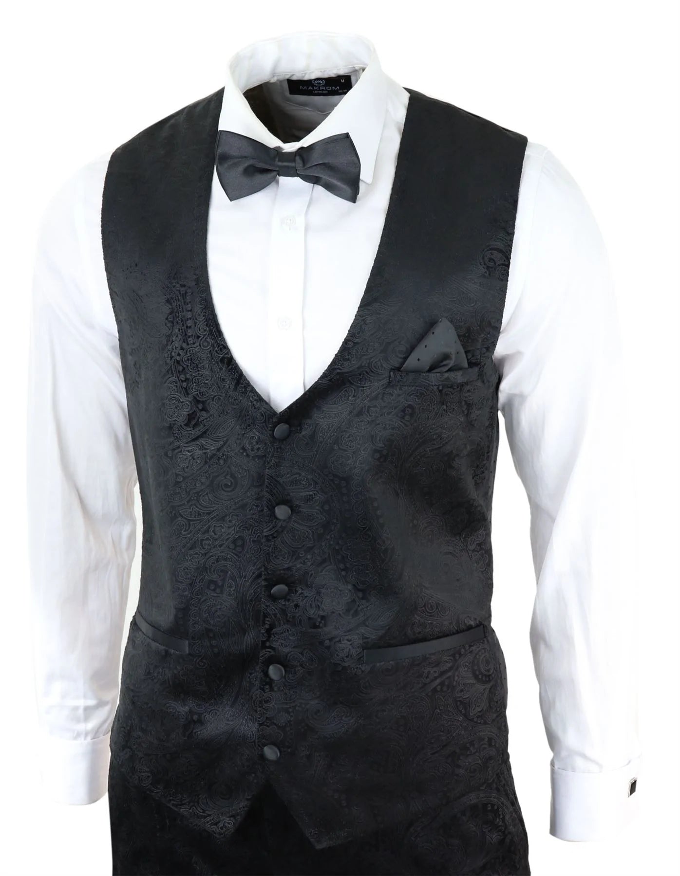 Mens Marc Darcy Velvet Paisley Black Fit 3 Piece Suit Tuxedo Dinner Jacket Wedding