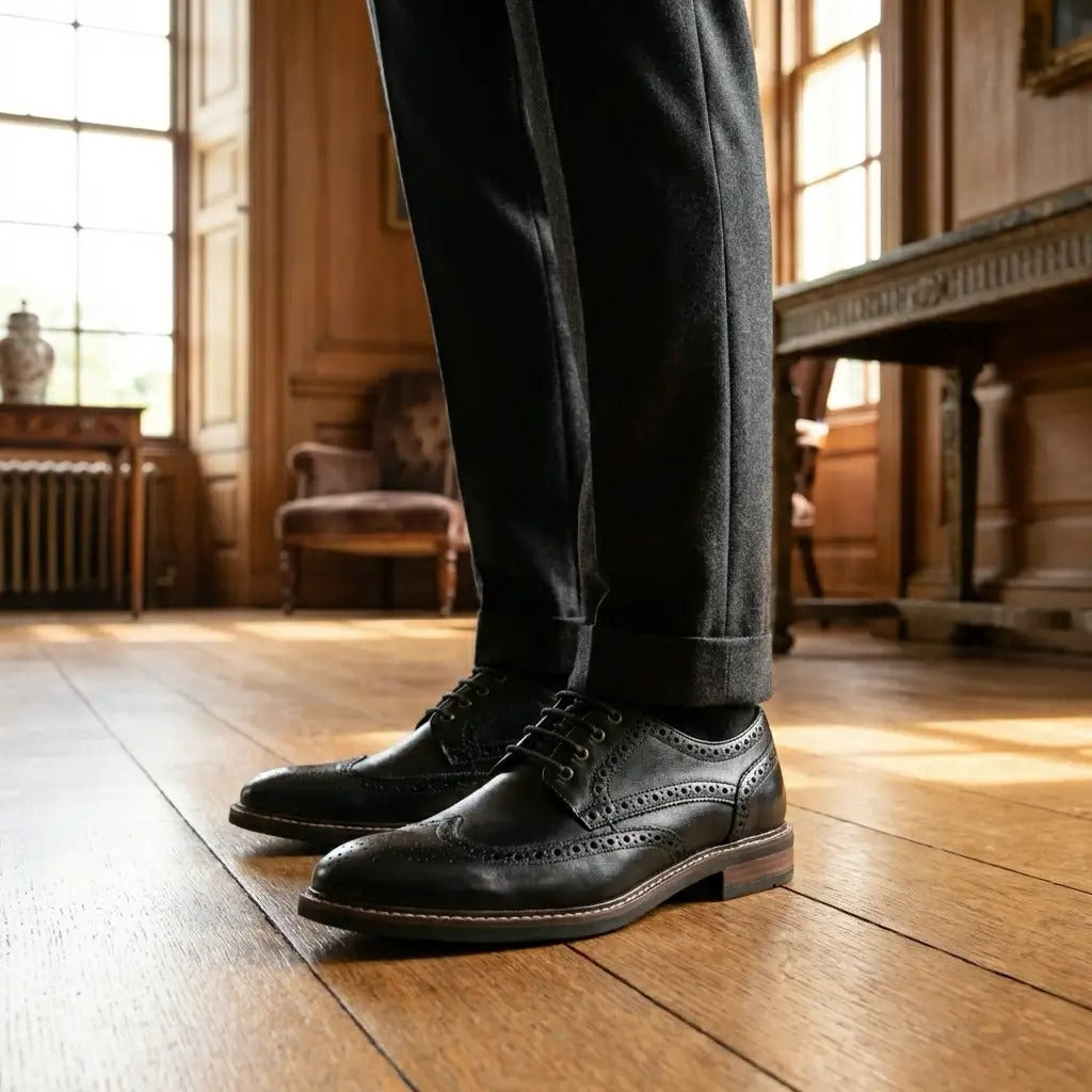 Stokes - Chaussures Richelieu à lacets en cuir noir pour homme