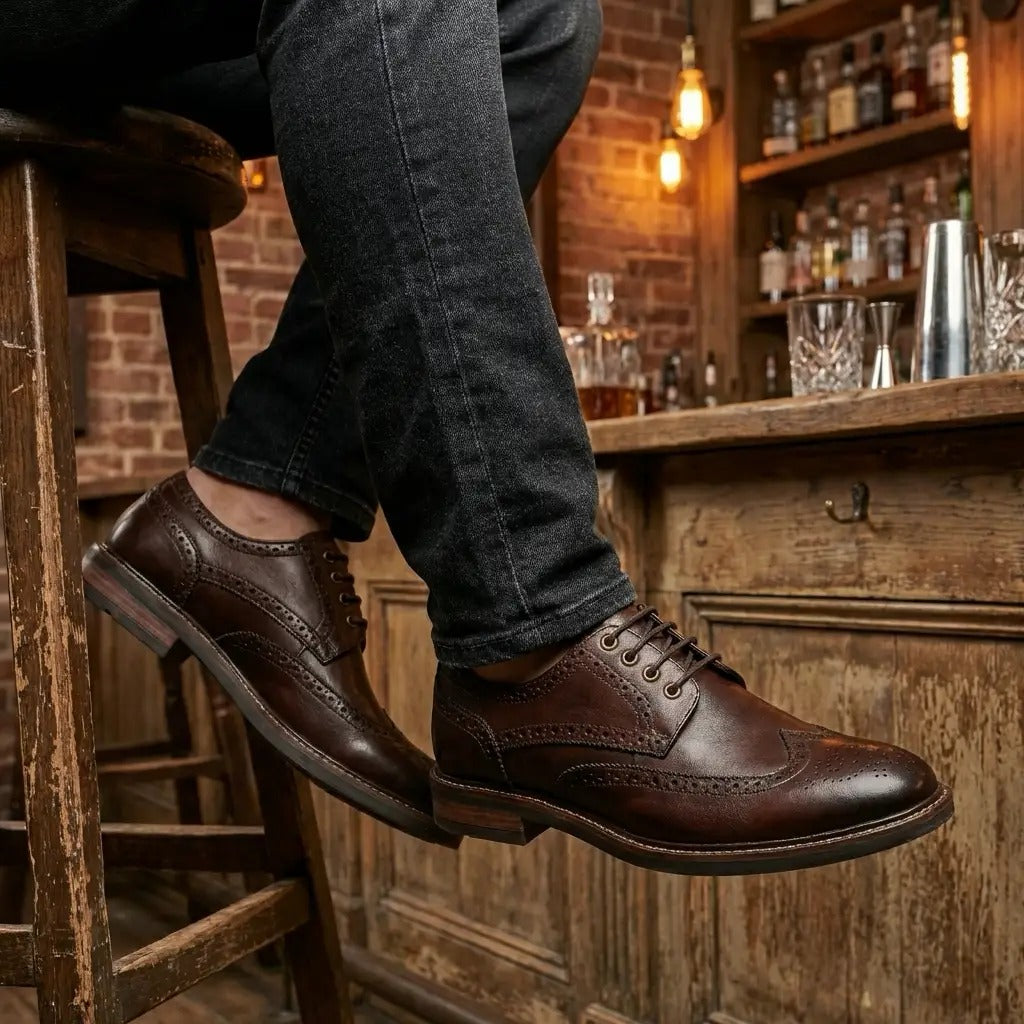 Stokes - Chaussures Richelieu à lacets en cuir marron pour homme