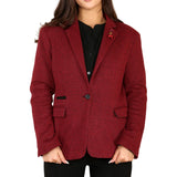 Veste blazer en tweed à chevrons pour femme, rouge bordeaux, style classique des années 1920