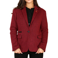 Veste blazer en tweed à chevrons pour femme, rouge bordeaux, style classique des années 1920
