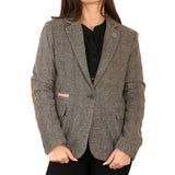 Blazer classique en tweed à chevrons pour femme, marron chêne