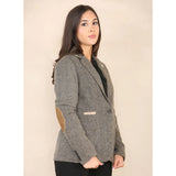 Blazer classique en tweed à chevrons pour femme, marron chêne