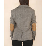 Blazer classique en tweed à chevrons pour femme, marron chêne
