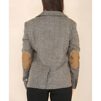 Blazer classique en tweed à chevrons pour femme, marron chêne