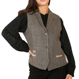 Gilet en tweed à chevrons pour femme, marron chêne classique