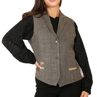 Gilet en tweed à chevrons pour femme, marron chêne classique