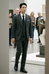 Costume trois pièces en tweed à chevrons gris anthracite pour homme - STZ11