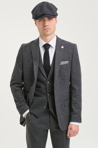 Costume trois pièces en tweed à chevrons gris anthracite pour homme - STZ11