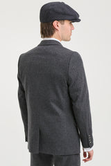 Costume trois pièces en tweed à chevrons gris anthracite pour homme - STZ11