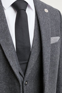 Costume trois pièces en tweed à chevrons gris anthracite pour homme - STZ11