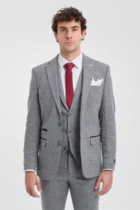 Costume trois pièces en tweed à chevrons gris clair pour homme - STZ11