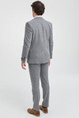 Costume trois pièces en tweed à chevrons gris clair pour homme - STZ11